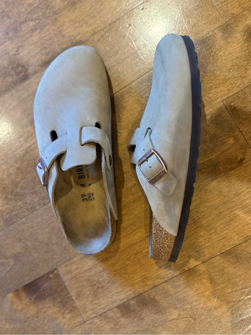 Birkenstock Boston Taupe Suede Slip-On Clog with Buckle - Picture 2 of 4